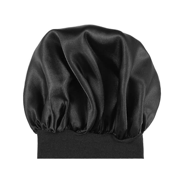 SUPVOX Bred Side Sovehat Høj Elasticitet Natskæg Langt Hår Bonnet Sovekvinder Mænd Unisex (Sort, 56-58cm)
