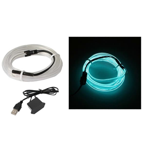 Bil Neon Trådlys USB-drevet Stemningsdekorasjon Bilinteriør LED Strip Lys 5V 9.8ft Isblå
