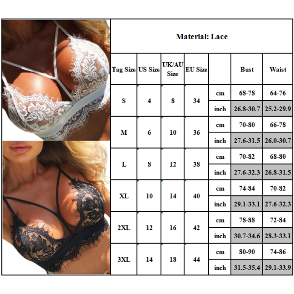 Naisten seksikäs pitsinen Bralette-alusvaateliivi White S