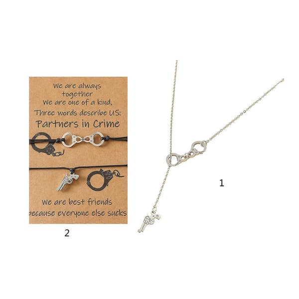 Halskjede med håndjern i rustfritt stål, pistoler, vennskapsarmbånd