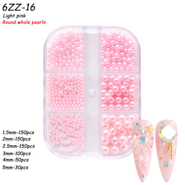 Nageldekorationer för Nail Art Halvcirkel Full Circle Färgglad Pearl Aurora 6-grid Pearl ZZ01 12g 6-grid Pearl ZZ16
