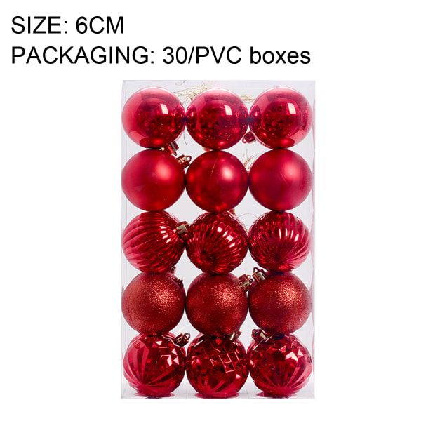 6cm julkulsprydnader 30 st Liten splittersäker red