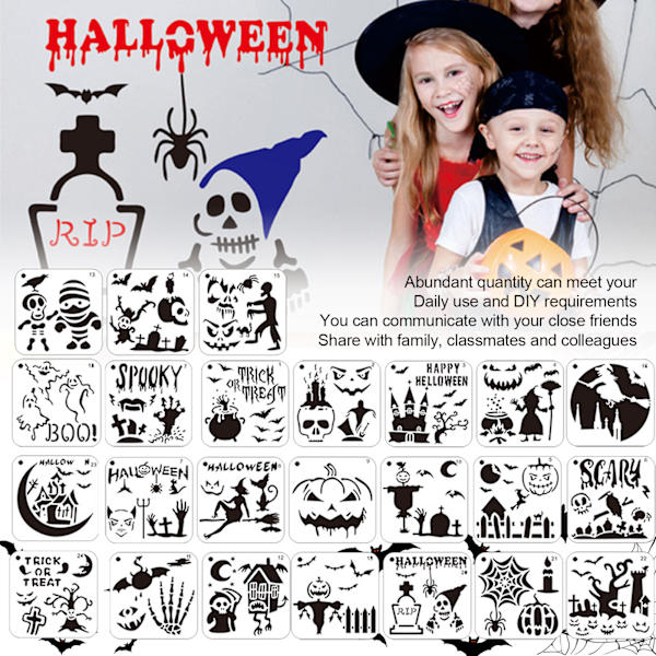 Halloween-sapluunat maalaamiseen | 24 kpl/setti Halloween-maalausmallit | Uudelleenkäytettävät DIY-maalaussapluunat puulle piirtämistä varten 24pcs