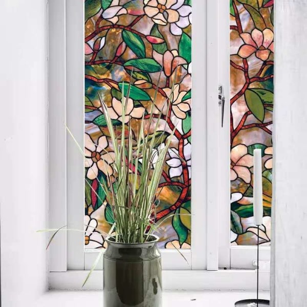 PVC Magnolia Static Glass Sticker (45*200cm), Glueless Window Fil