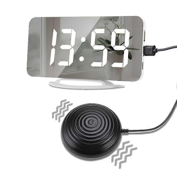 Högljudd vibrerande väckarklocka för djupsovare, vuxna, döva, digital spegelklocka med sängvibrator