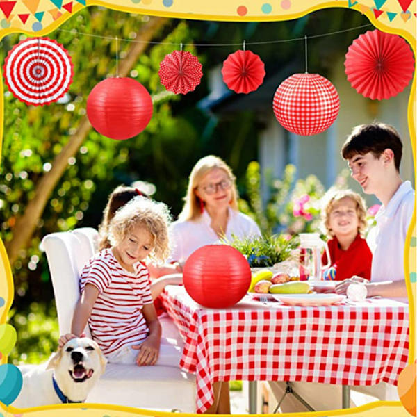 5 styk papirlanterner dekorative runde kinesiske hængende lanterne Let at samle til bryllup Baby fødselsdagsfest lampeskærm Red plaid