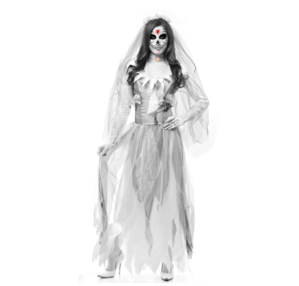 Kvinders spøgelsesbrud Halloween Cosplay Kostume Fin Kjole white M
