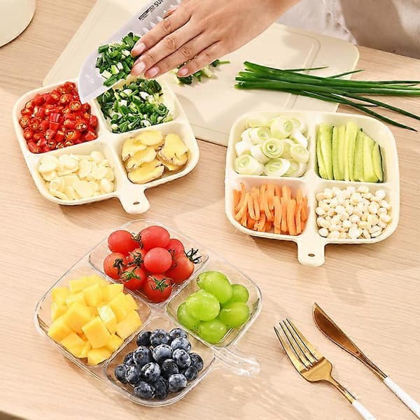 Husholdningsdelt tallerken, multifunksjonell tallerken for matlaging, oppbevaringstallerken for snacks og frukt, hvit