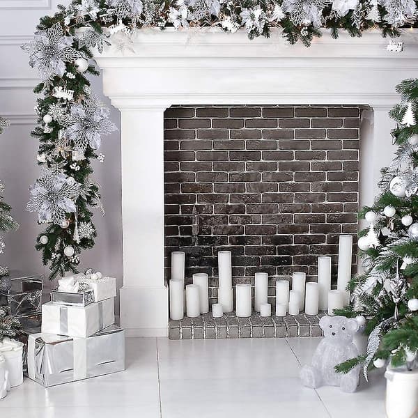 24 st Silver Glittrande Mesh Holly Leaf Artificiell Julstjärna Blommor Plockar Träddekorationer 5,9"