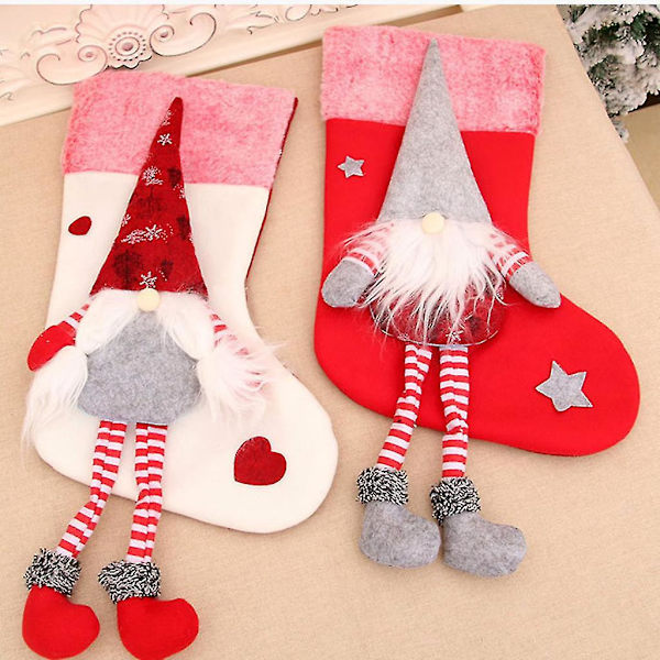 Långben Gnome Julstrumpor Xmas Elf Santa För Dock Element Strumpa för familjen Land Rustik Personlig Semester