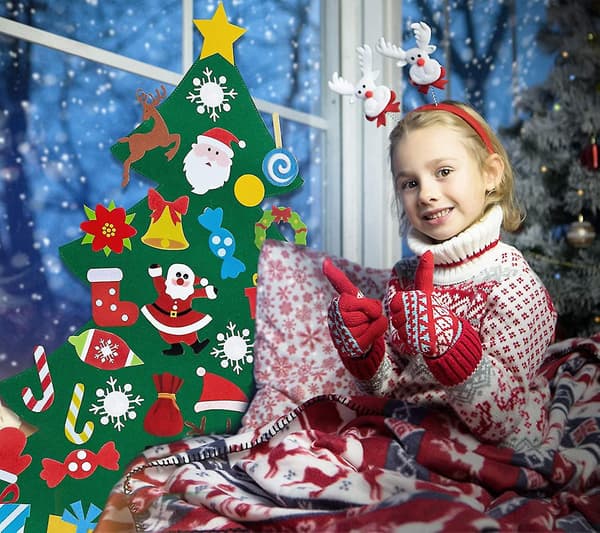 Ny DIY filt julgran för småbarn, 3ft julgran för barn vägg med 37