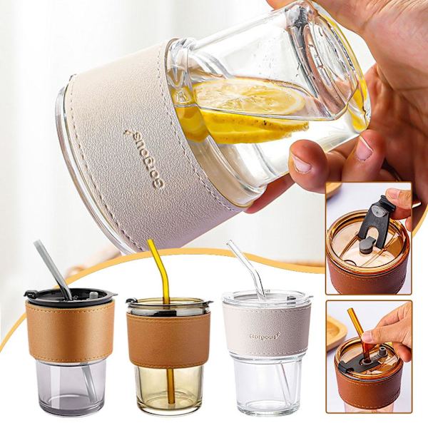 Lock och sugrör Transparent Bambu Cup Mjölk Kaffe Mugg Tea Cup Str transparent 400ml