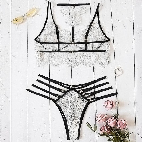 Sexig spetsbandage för kvinnor Damunderkläder Babydoll Underkläder Nattkläder Sovkläder Set 2XL