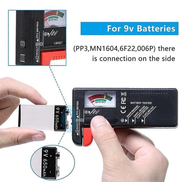 Universal batteritester, digital batteritester, til AA AAA CD 9V nøglebatterier 1,5V batterispændingstester