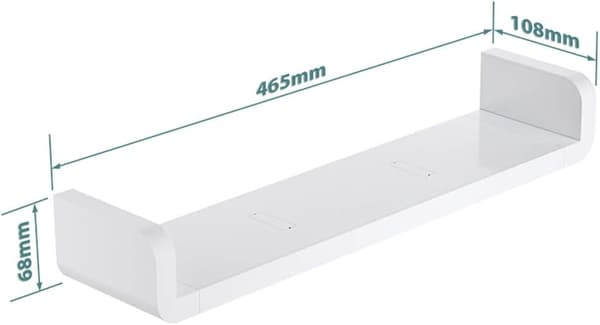 Hvite baderomshyller i plast til veggmontering, U-formet med sugekopp