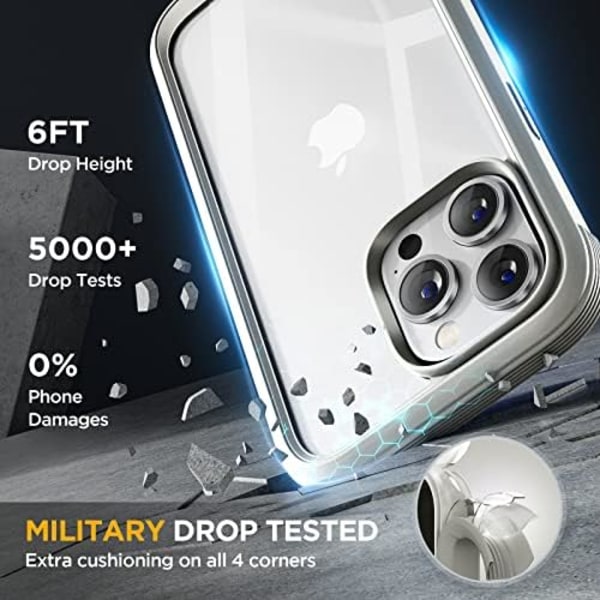Miracase Glass Series Designad för iPhone 14 Pro Max Case 6,7 tum, [2023 Upgrade] Bumper Case med inbyggd 9H härdat glas Scr Rice White