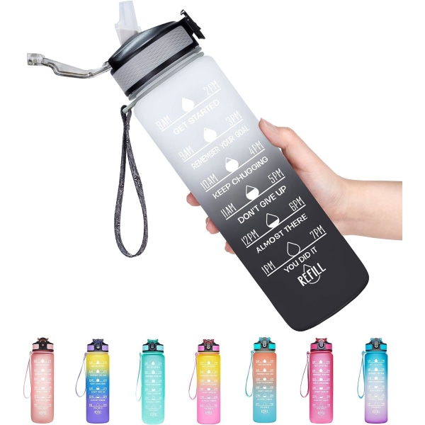 32oz vattenflaska med halmläckagesäker sportflaska BPA-fri Ombre Gray Black