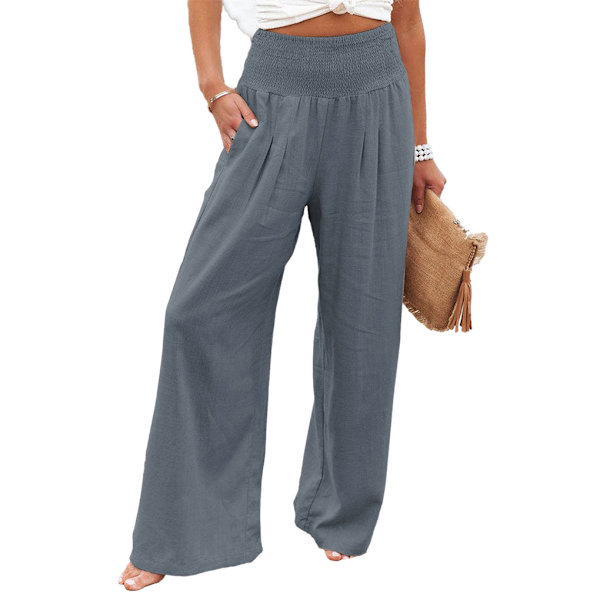 Dame Sommerbukser Lommer Løse Casual Wide Leg Lounge Gray M