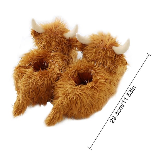 Highland Cattle -tohvelit, pehmoiset skotlantilaiset nautaeläintohvelit, pehmeät lämpimät eläintohvelit, kotitalouksien sisätilojen tohvelit, L-koko