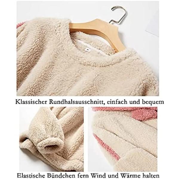 Pyjamas för kvinnor Set med 2 Pyjamas Långa toppar Byxor Fleece Casual Set Bekväm varm Coral Fleece Pyjamas Fleece Vinter Pyjamas, M, Vit Blå