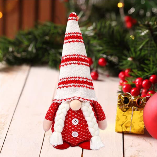 Jul Skägg för docka i randig hatt Dvärgtomte för dockornamenter Söt tecknad dvärgtomte Heminredning Jul Gray