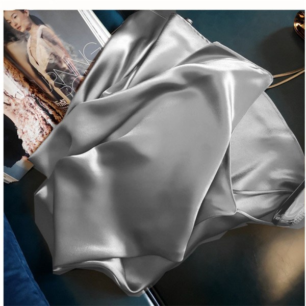 Slip dress -mekko ranskalaisella satiinilla V-kaula-aukko yksivärinen muoti löysä Silver 2XL