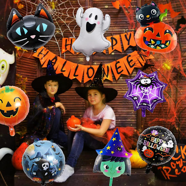8 stk Halloween sæt - græskarheks kranie kat
