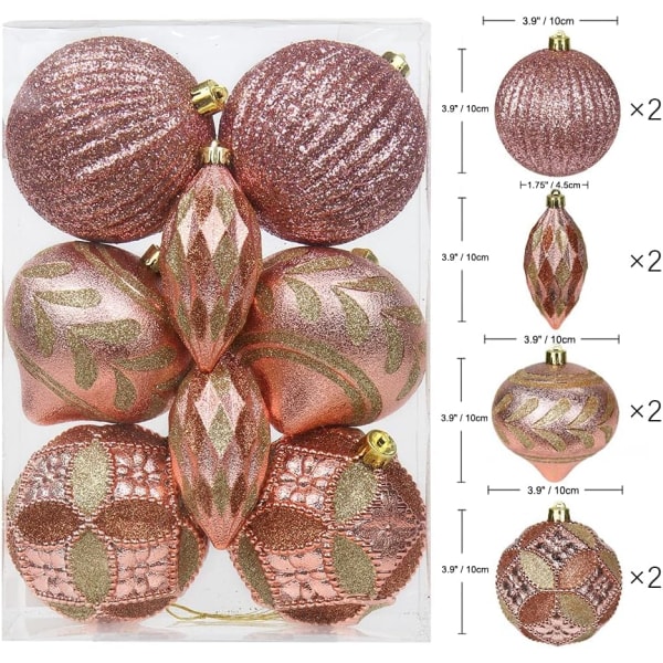 8 st 3,94" julkulsprydnader splittringssäker roséguld julgran