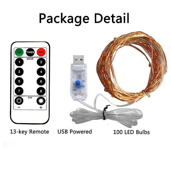 1. USB fjernbetjening juleferie dekorationslamper, LED kobbertråd Star Light String Warm light 2M