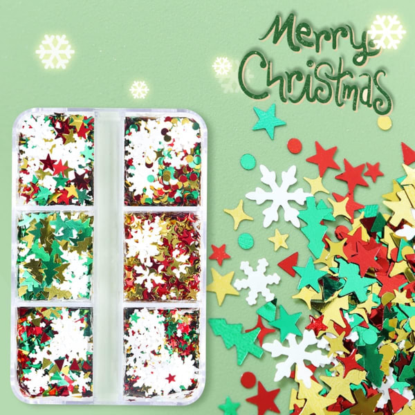 6 Grids Christmas Nail Glitter Glitter One Winter Nail Art D