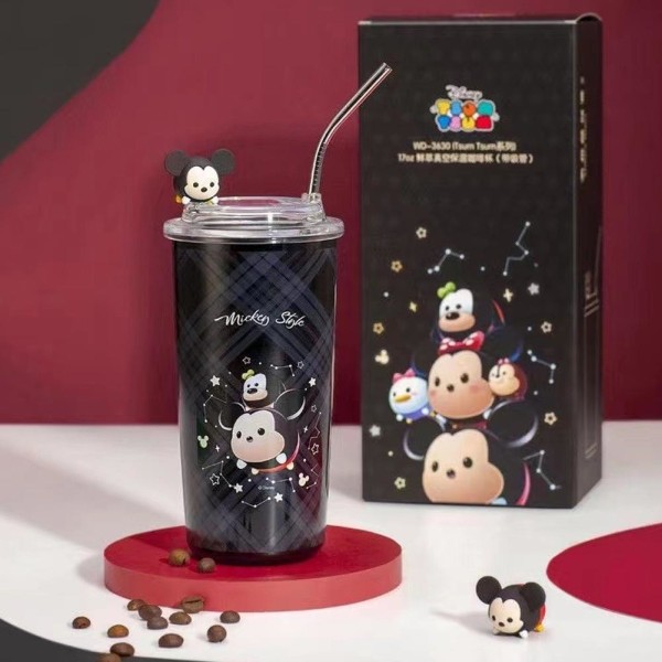 Tegnet rustfritt stål Vakuumkopp Søt halmkopp Hold varm og red mickey one-size