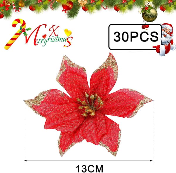 30st Weihnachtsdekoration Blumen,Schneeflocken Deko,Blume für Rot