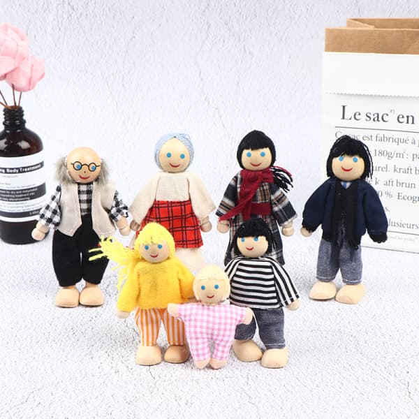 Trädockor Leksaker Figurer Möbler Hus Familj Miniatyr 7 Pe B