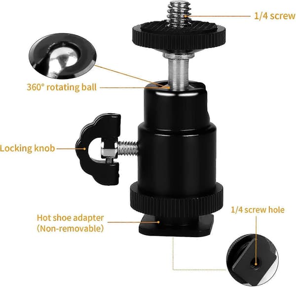 Mini kulehode med 1/4\" blitsskoadapter Kulehode stativhode Støtte stativkulehode for kameramonitor videolys 2-pakning