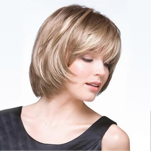 Kvinnors mode blond högtemperaturfiber kort rak hårperuk hårstycke QinHai