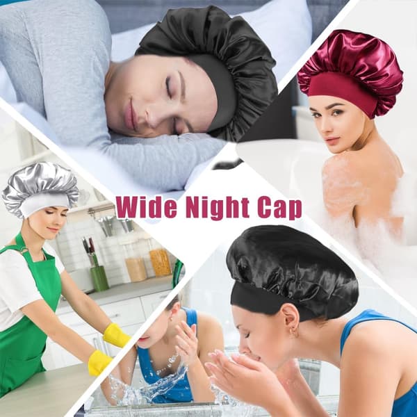 3 st Satin Hårbonet Night, Silk Hair Bonnet Night Satin Bonnet Satin Bonnet Dam Elastiskt hårskydd för långt hår lockigt hår