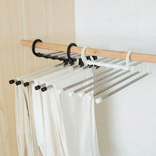 Kleshengeren for 5 bukser - Klesstativ - Tilkoblingskrok - Organizer white