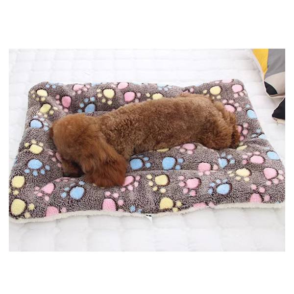 Tjocka Pet Bed Mat Mjuk Bekväm Pet Flanell Filt Winter Warming Pet Pad Coffee Footprints No. 4