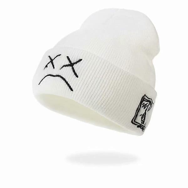 Mote Høst Vinter Varme Lue Broderi Bomull Caps Menn Kvinner Strikkede Hip Hop Hatter hvit