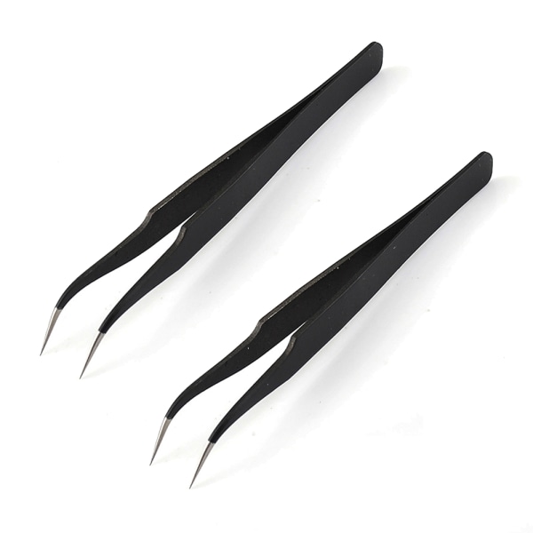 2 ST Pincet Nail Art Værktøj - Rustfrit stål Sort albue makeup