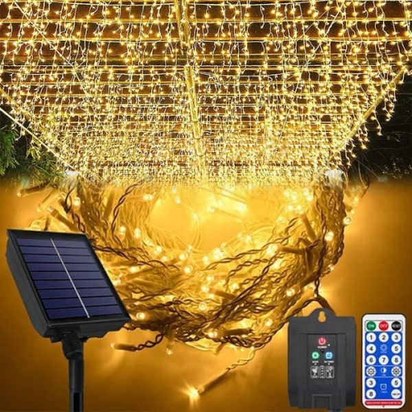 AUFUN Utendørs Solar Lyslenke, 10M 400 LED Solar Lyslenke med fjernkontroll 8 moduser for juledekorasjon