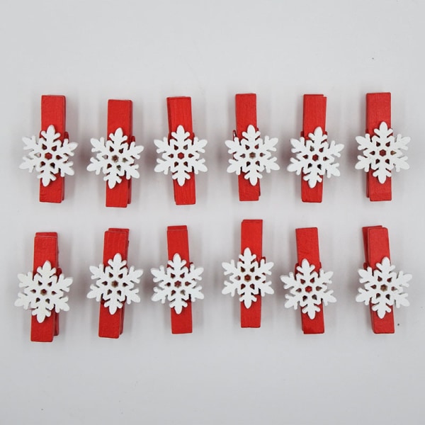 25st Christmas Woody Clips Pappersklämma Festdekor Korthållare Fotopinnar Snowflakes