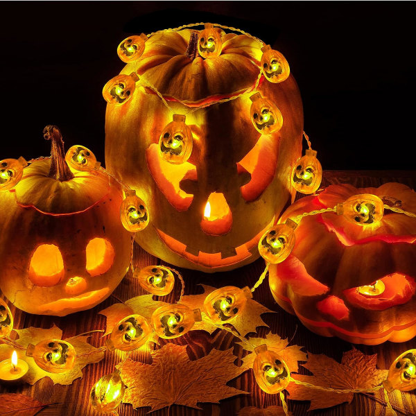 Halloween Lyslenke, 3M 20 LED Halloween 3D Gresskar Lyslenke Batteridrevet, for Halloweenfest, Festivaldekorasjon