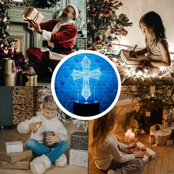 Kristus Jesus kors 3D optisk illusjon LED soveromsdekor Sle