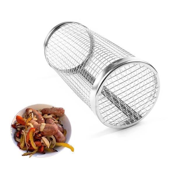 Utomhus rostfritt stål BBQ-korg Cylindergrillkorg 30x9.4cm
