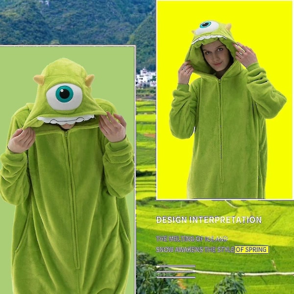 Snug Fit Unisex Voksen Onesie Pyjamas, Flanell Cosplay Animal One Piece Halloween kostume Natttøj Hjemmetøj Q 105cm Mike XL