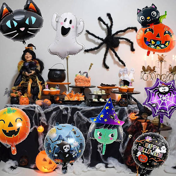 8 stk. Halloween sæt - græskarheks kranie kat