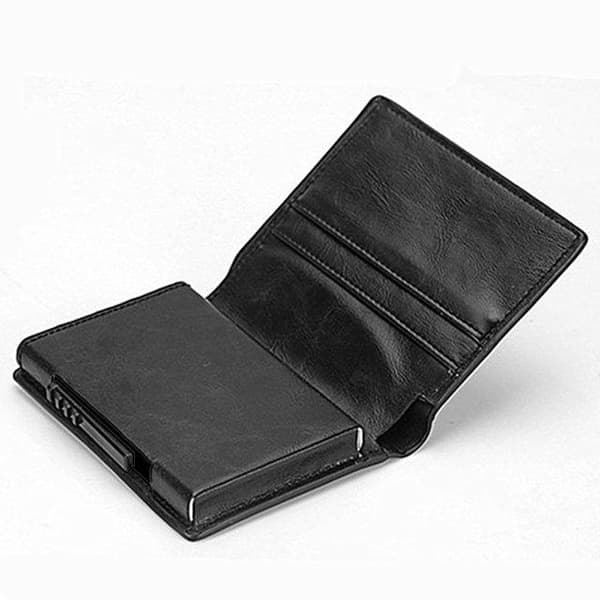 #Musta nahkainen lompakko RFID- ja NFC-suojauksella ja mustalla korttipidikkeellä#