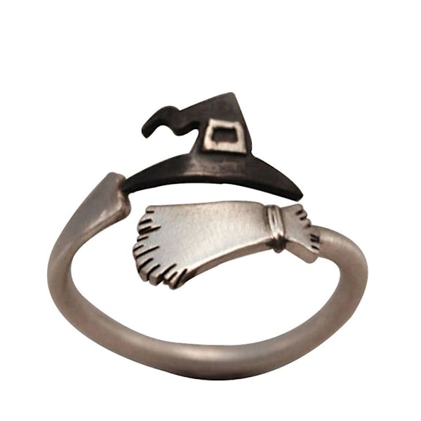 Söta kvinnor halloween häxa hatt kvast öppna finger ring justerbar smycken gåva US 9