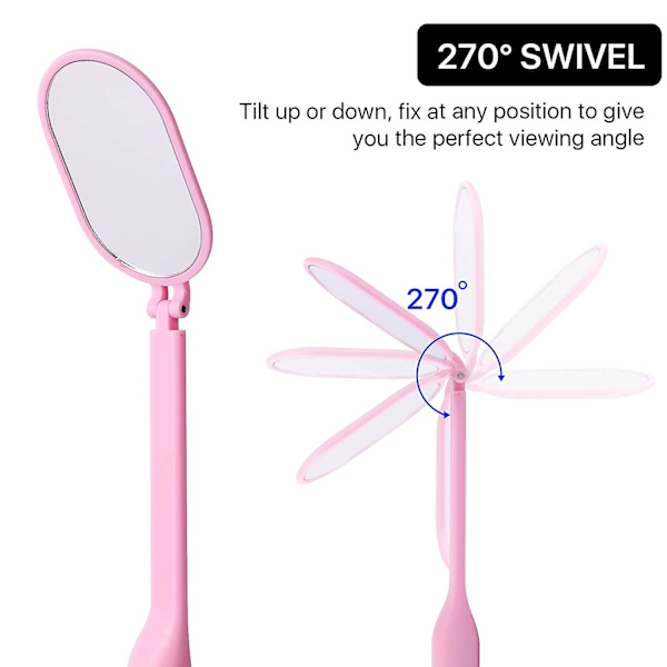 Stor fransspegel, 270 graders fri rotation, lätt sminkspegel för tillbehör för ögonfransförlängning (rosa)